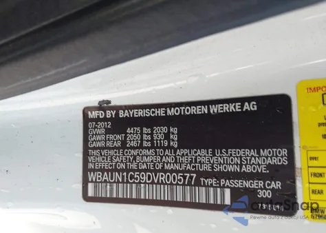 2013 BMW 128I from USA, damaged, VIN WBAUN1C59DVR00577